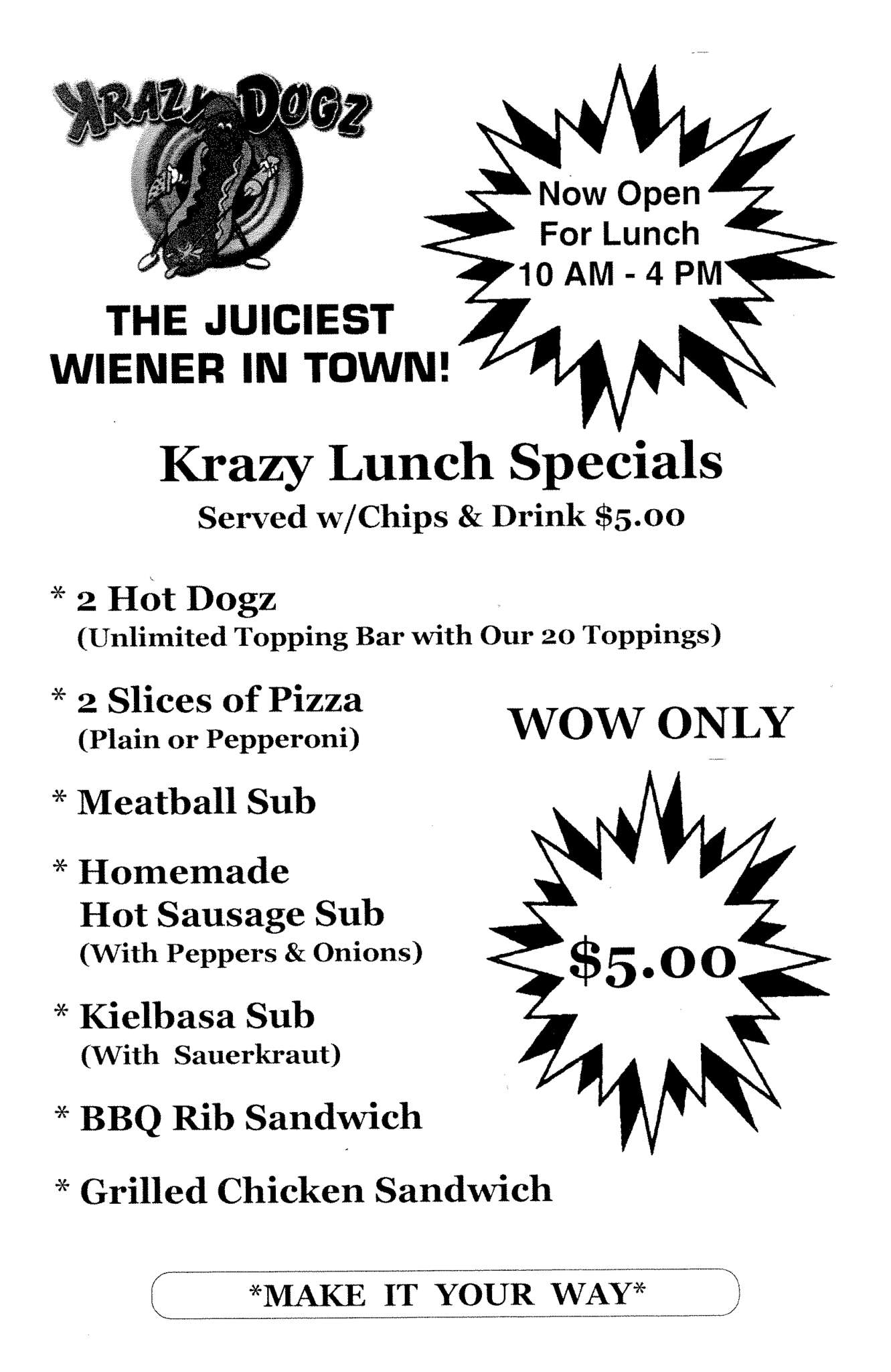 Krazy Dogz Menu, Menu for Krazy Dogz, South Side, Pittsburgh