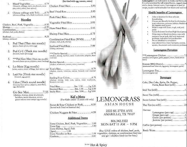 Lemongrass Asian House Menu, Menu for Lemongrass Asian House, Amarillo