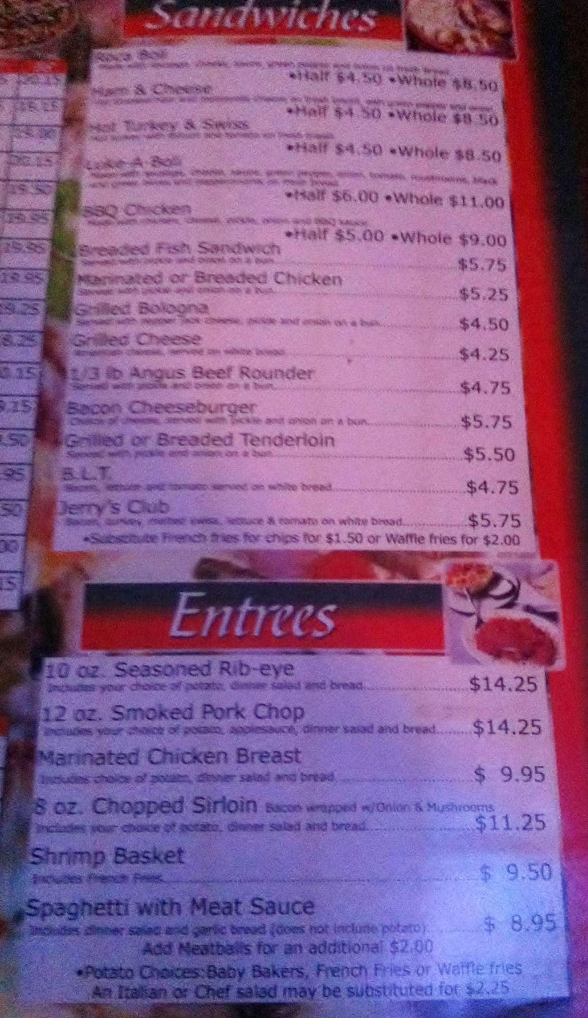 Menu at Roca Bar, Evansville