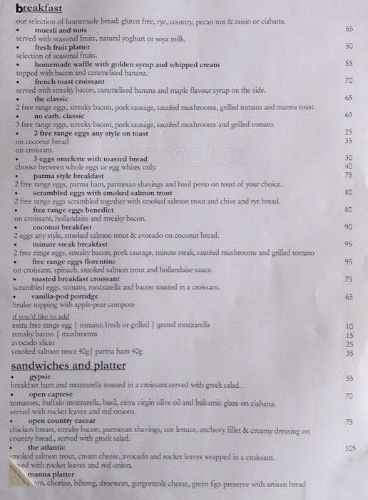 Manna Epicure Menu, Menu for Manna Epicure, Gardens, Cape Town Zomato SA