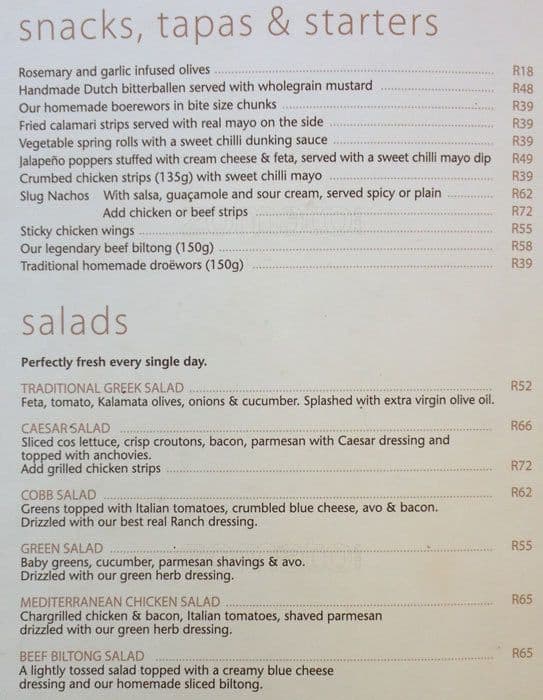 The Slug & Lettuce Menu, Menu for The Slug & Lettuce, Stellenbosch