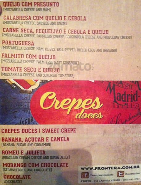 Frontera cardápio