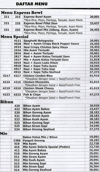 Solaria Menu, Menu untuk Solaria, Kalibata, Jakarta ...