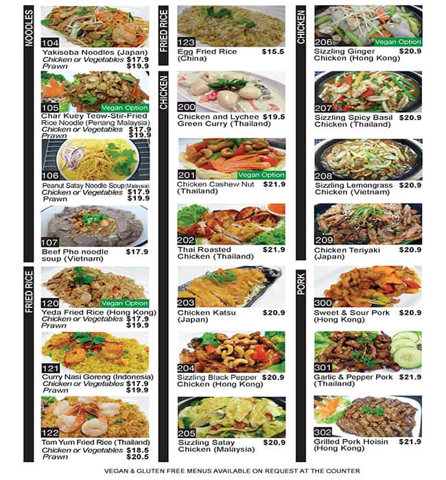 Menu at Yeda restaurant, Palmerston North