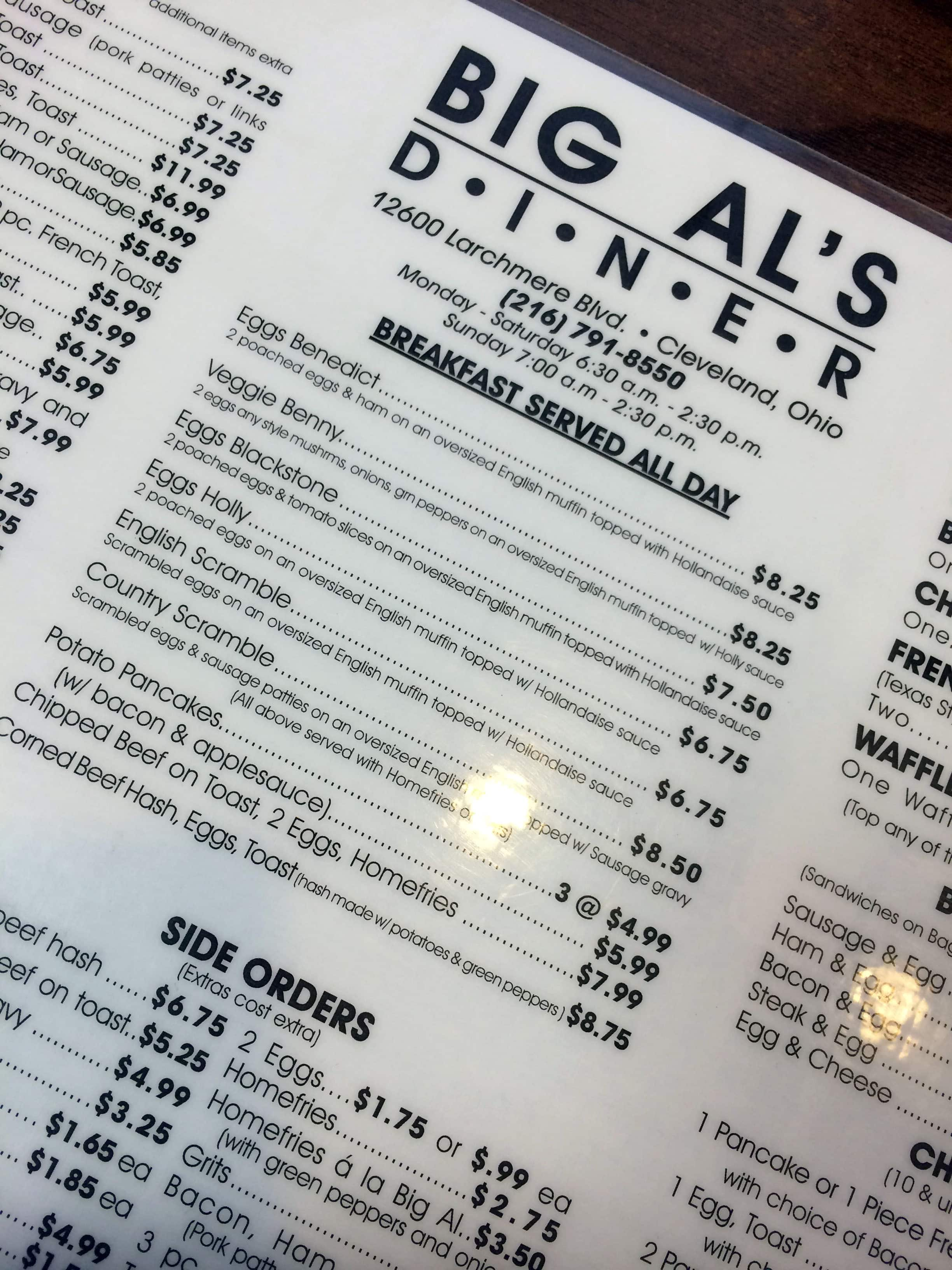 Big Al's Diner Menu, Menu for Big Al's Diner, Southeast, Cleveland ...