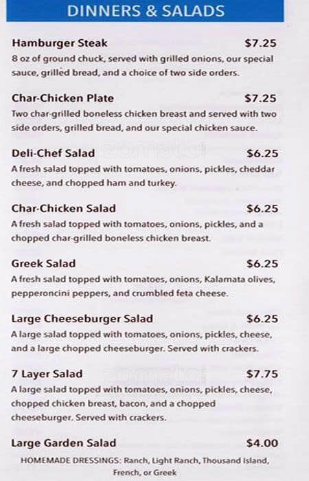 Menu at Our Place restaurant, Gardendale, Main St