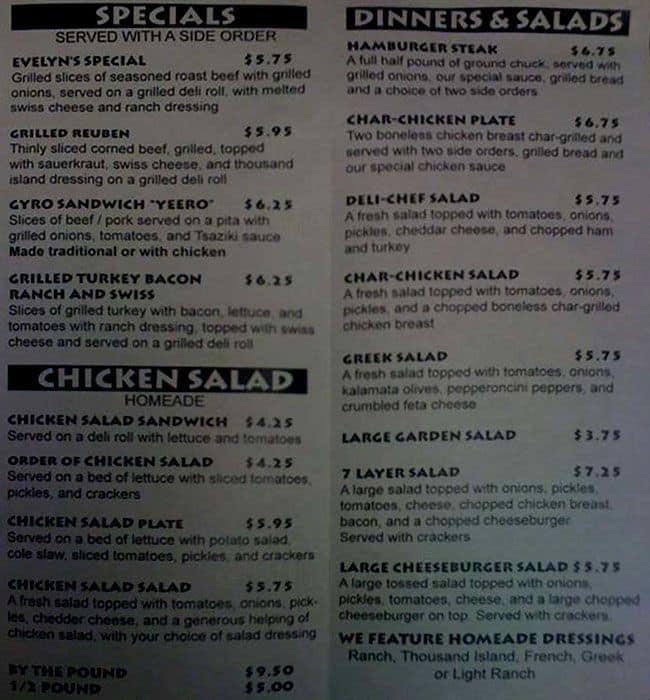 Menu at Our Place restaurant, Gardendale, Main St