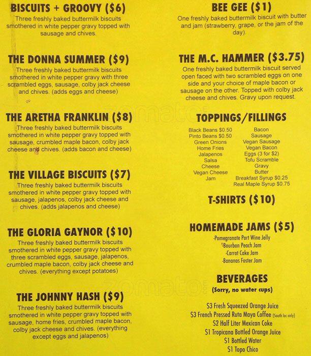 Biscuits + Groovy Menu, Menu for Biscuits + Groovy, Hyde Park, Austin