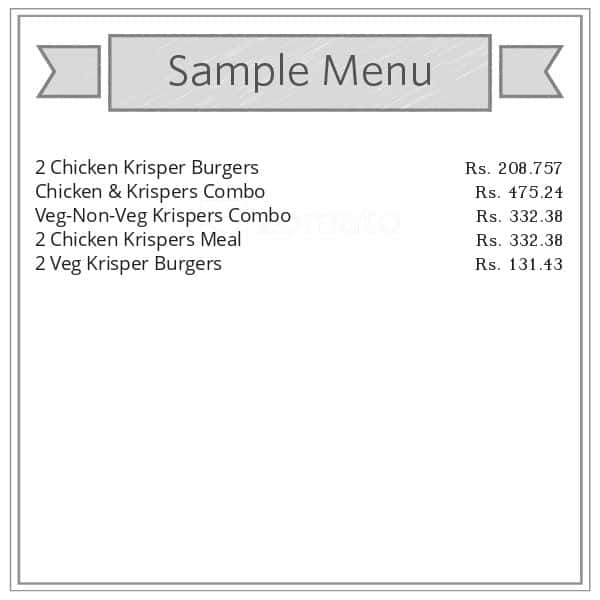 Menu of KFC, Karamana, Trivandrum