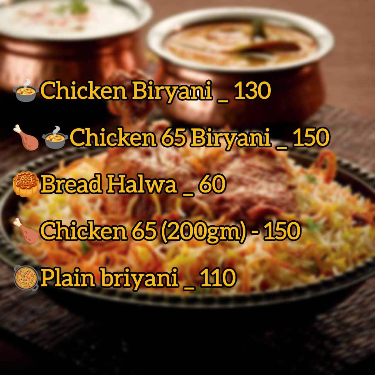 Menu of Briyani Factory, Chengalpattu, Chennai