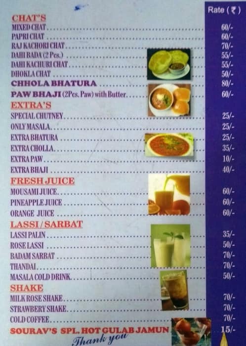 Souravs Restaurant menu
