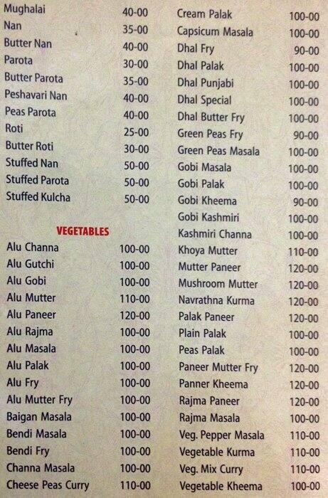 Jayanthi Sagar menu
