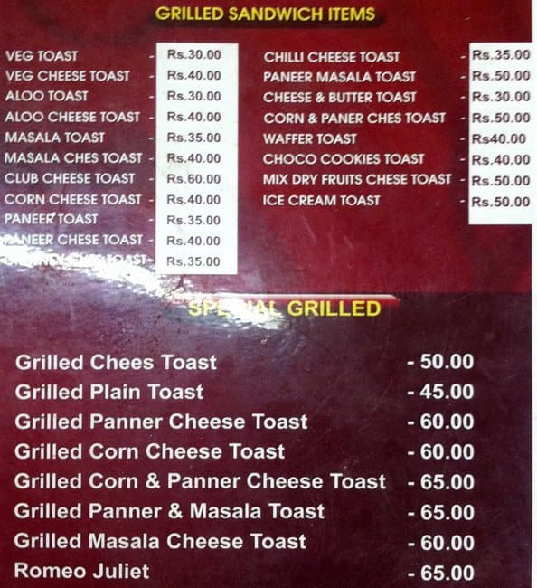 Chennai Coffee Club Restaurant Menu