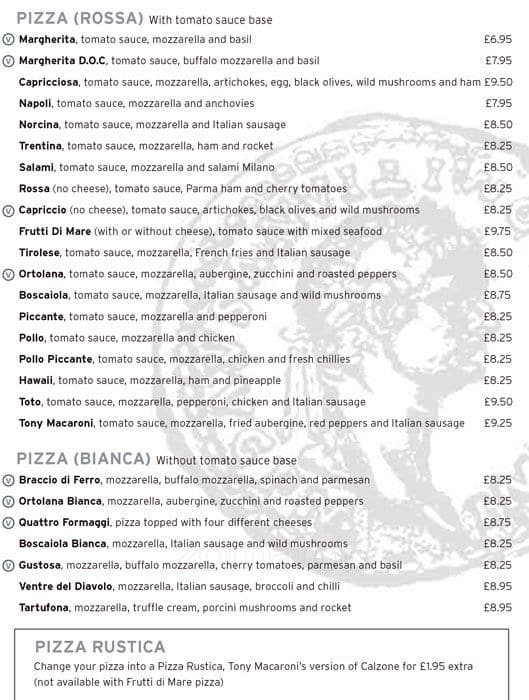 Menu at Tony Macaroni Braehead restaurant, Renfrew, 2 King's Inch Rd