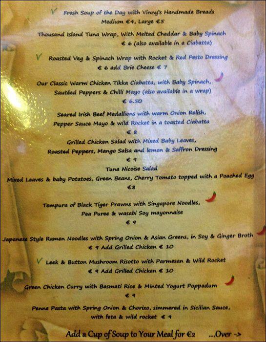 Menu at Urban Picnic Cafe, Dublin, S Great George&rsquo;s St