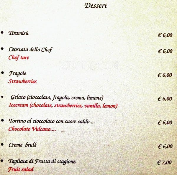 Menu di Hostaria Po 