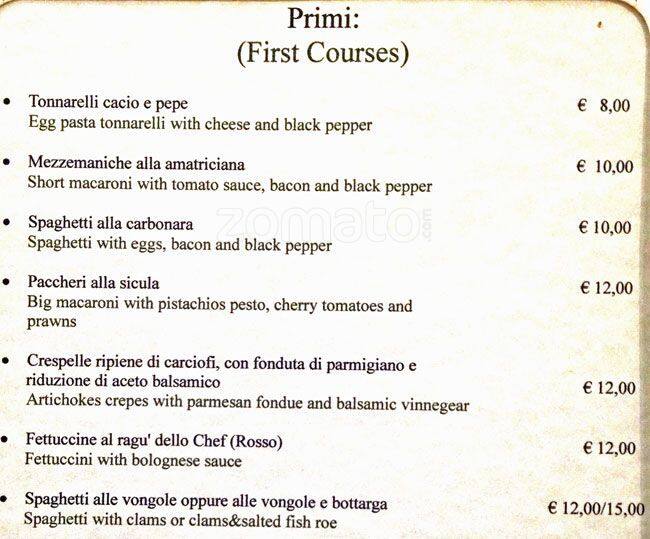 Menu di Hostaria Po 