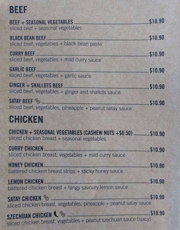 Menu at wok'd restaurant, Carrum Downs