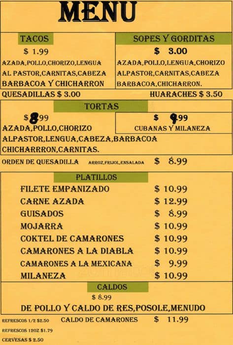 Carniceria y Taqueria Jalisco Menu - Urbanspoon/Zomato