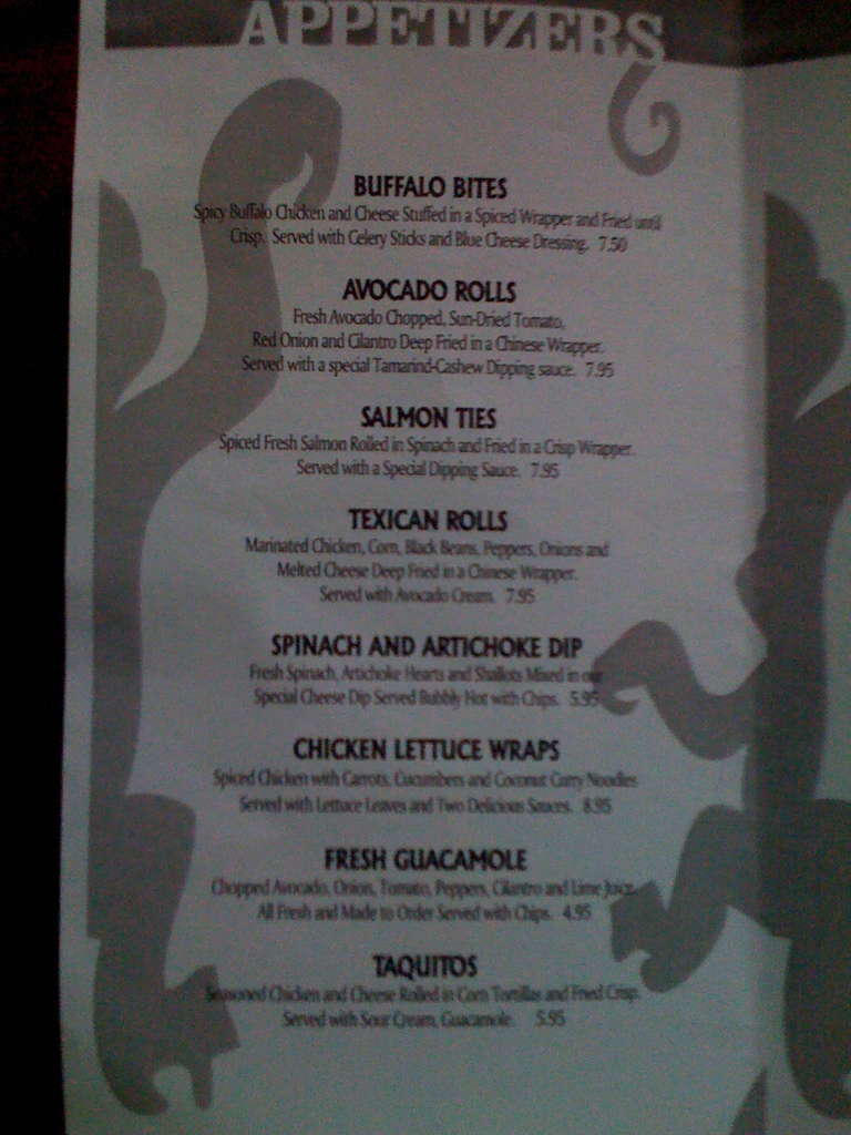 Menu at Bleu Monkey Grill pub & bar, Hot Springs