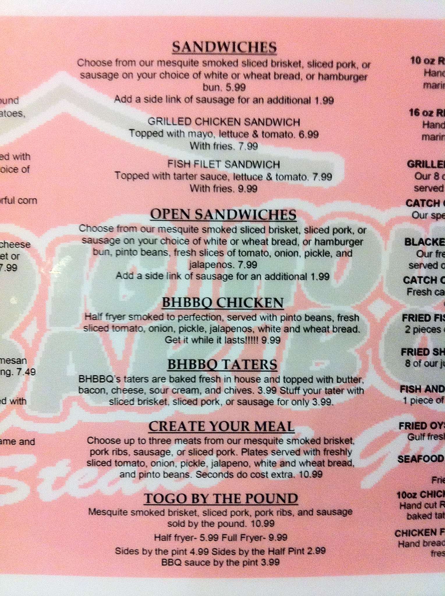 Big House Bbq Steaks Grill Menu