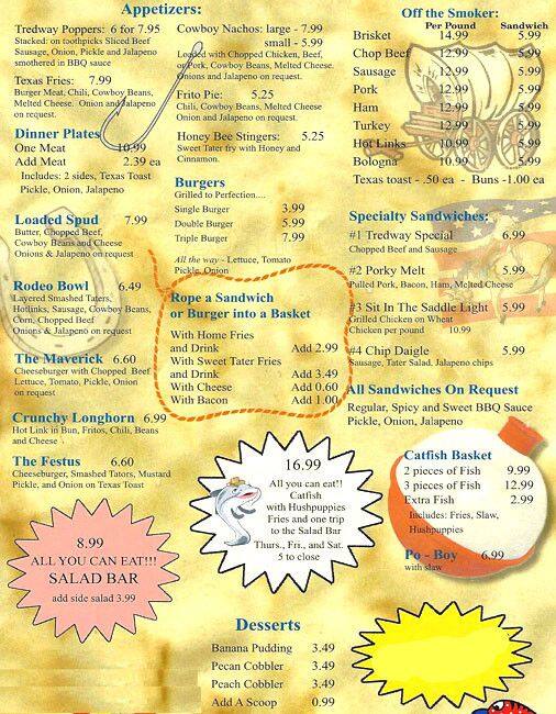 Tredway's BBQ Menu, Menu for Tredway's BBQ, Lake Dallas, Lake Dallas