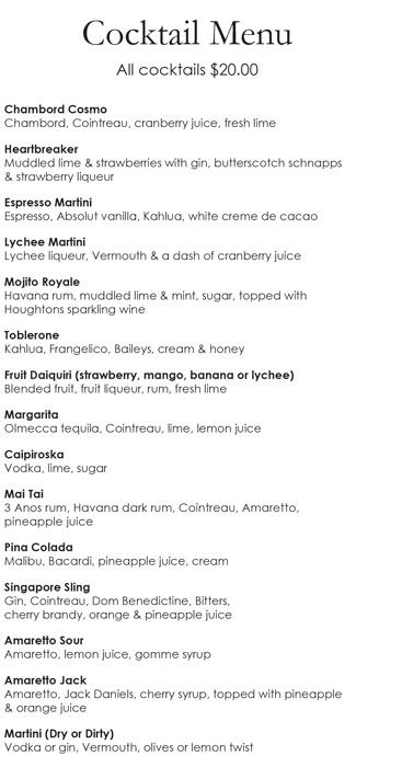 Carta de Duxton Grill