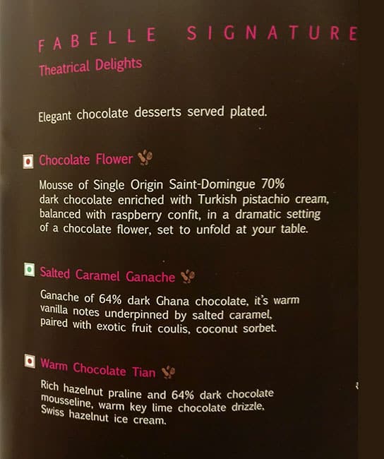Fabelle menu