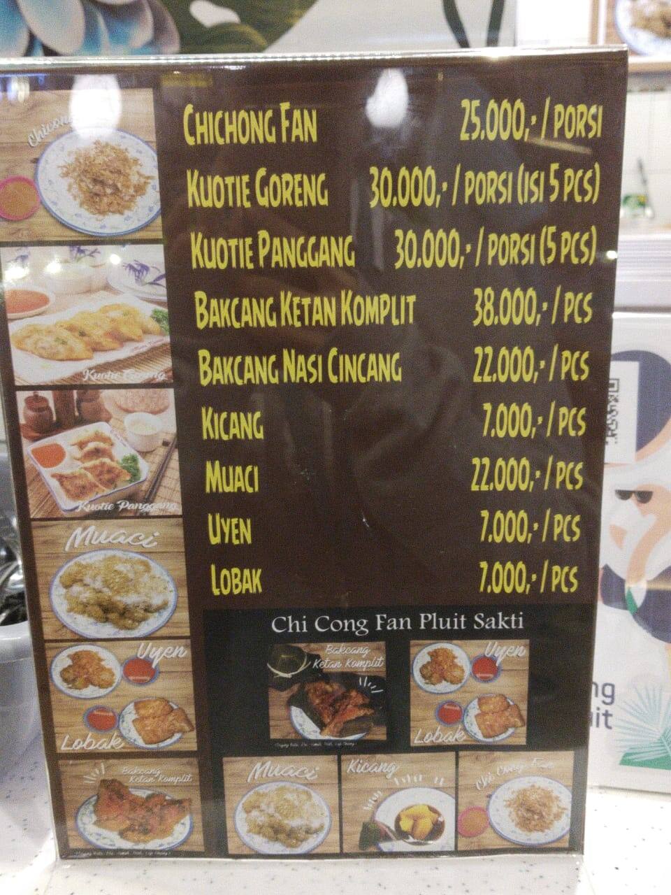 Chi Chong Fan Pluit Sakti Menu