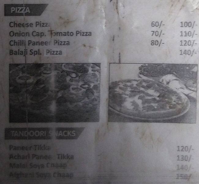 balaji restaurant menu