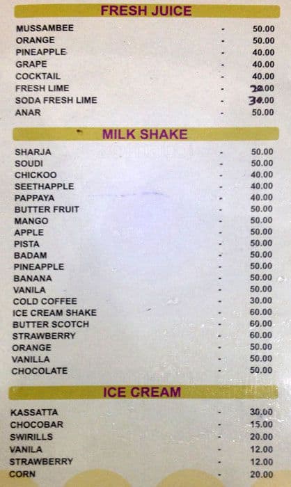 Hotel Sani menu
