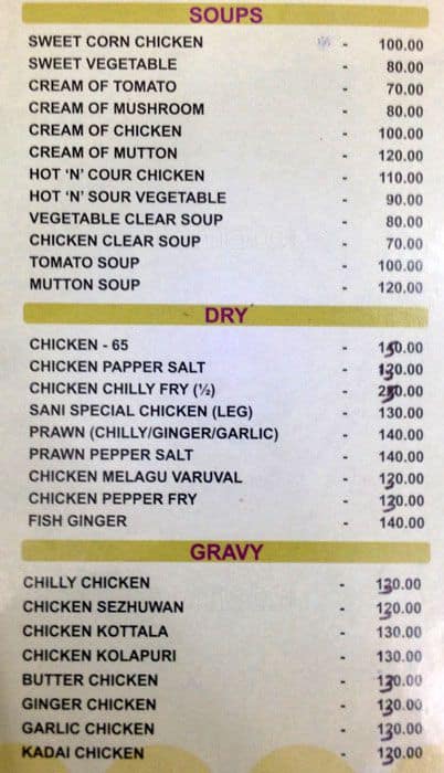 Hotel Sani menu