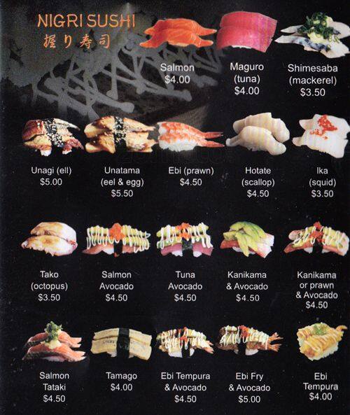 Sushi City Tram Menu, Menu for Sushi City Tram, Jindalee, Brisbane