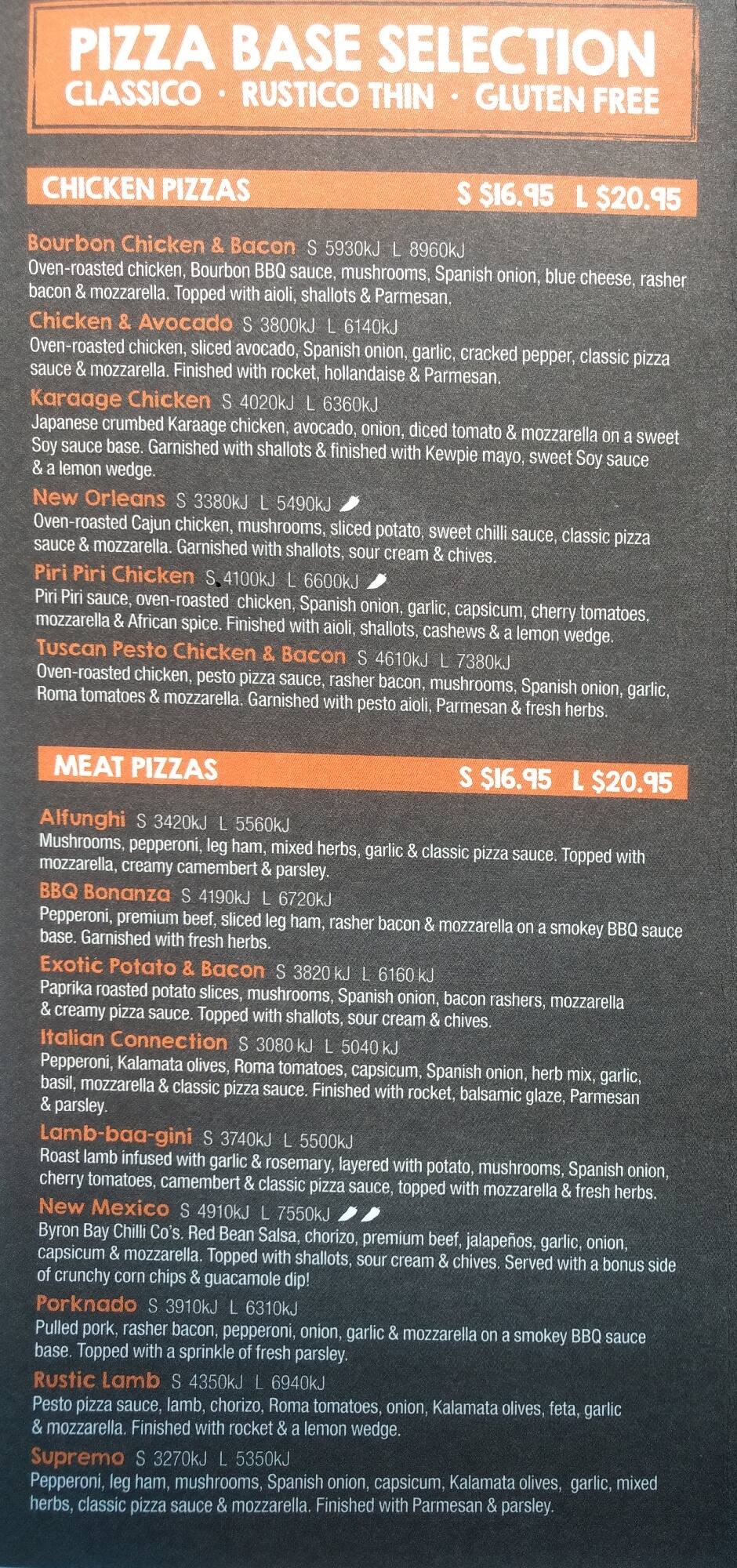 Menu at Pizza Capers restaurant, Noosa Heads, 37 Sunshine Beach Rd