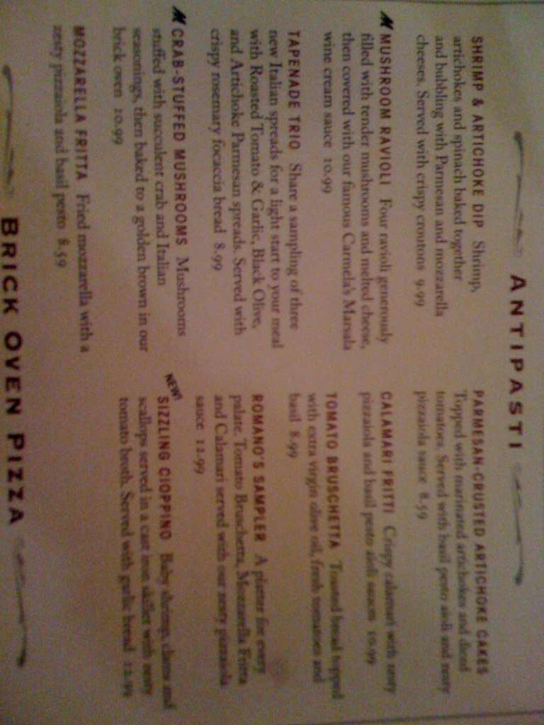 Romano's Macaroni Grill Menu Urbanspoon/Zomato