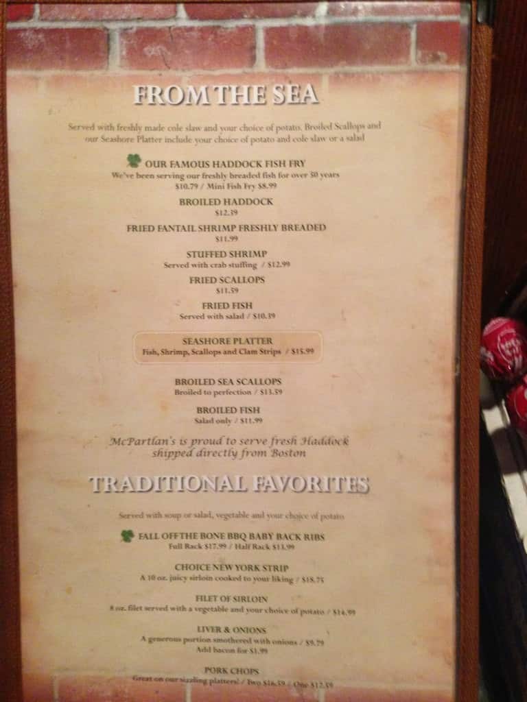 Menu at McPartlan's Corner Inc restaurant, Buffalo, 669 Wehrle Dr