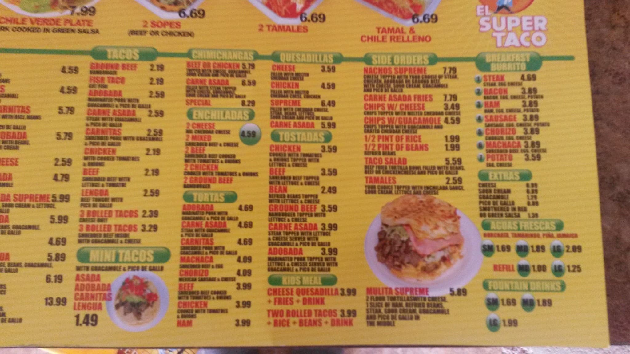 El Super Taco Menu, Menu for El Super Taco, Colorado Springs, Colorado ...