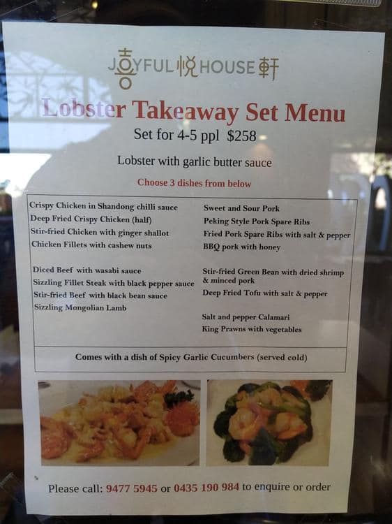 Menu at Joyful House restaurant, Hornsby, Shop R3/236 Pacific Hwy