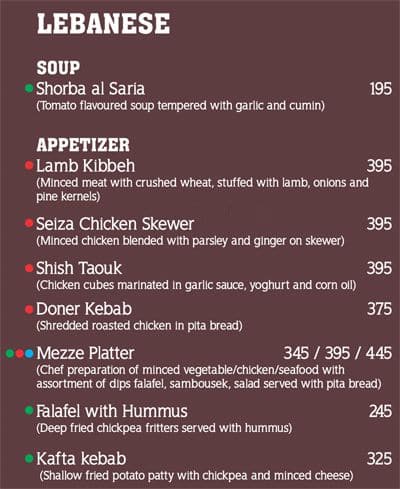 The Aquarium menu