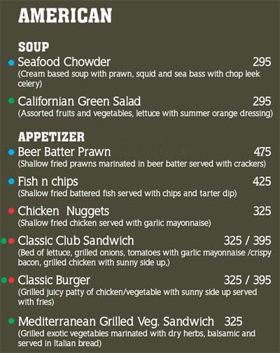The Aquarium menu