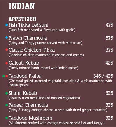 The Aquarium menu
