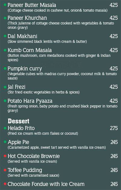 The Aquarium menu