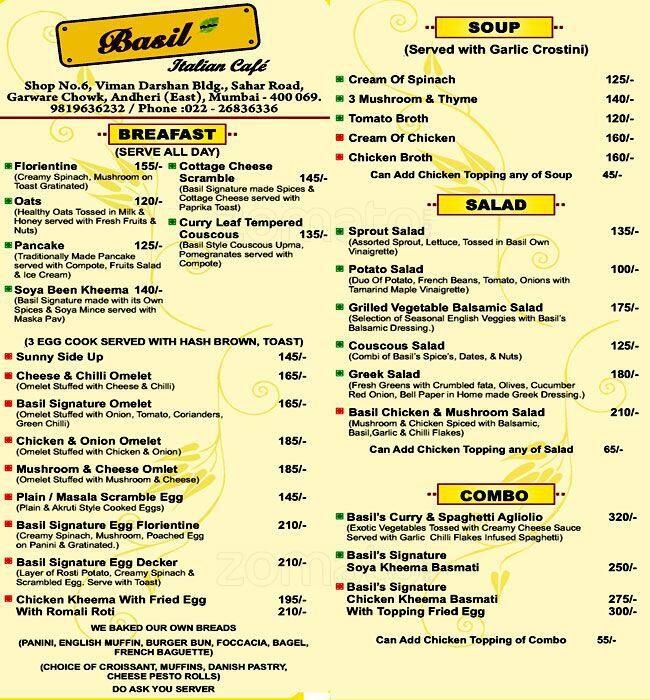 Menu at Basil The Taste, Mumbai