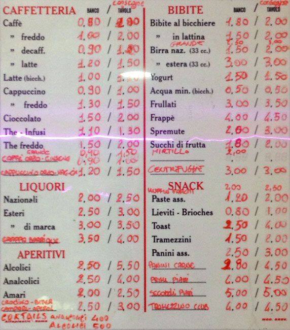 Piccolo Bar a Roma Foto del Menu con Prezzi Zomato Italia