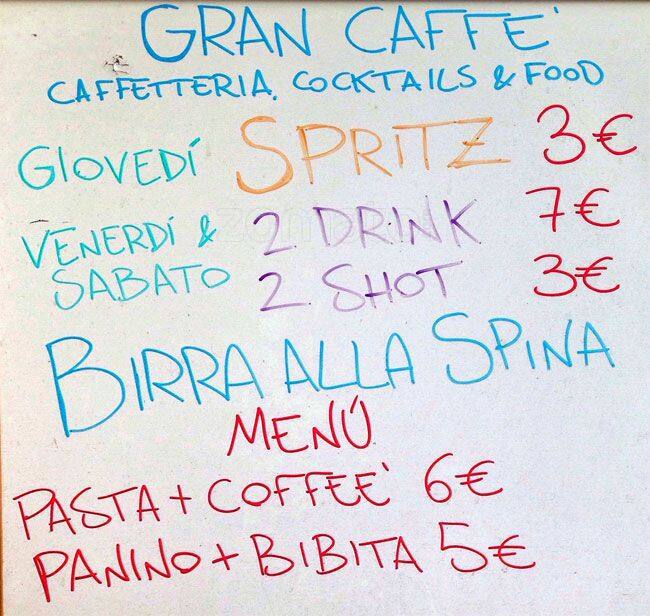 Menu di Gran Caffè Via Gallia 