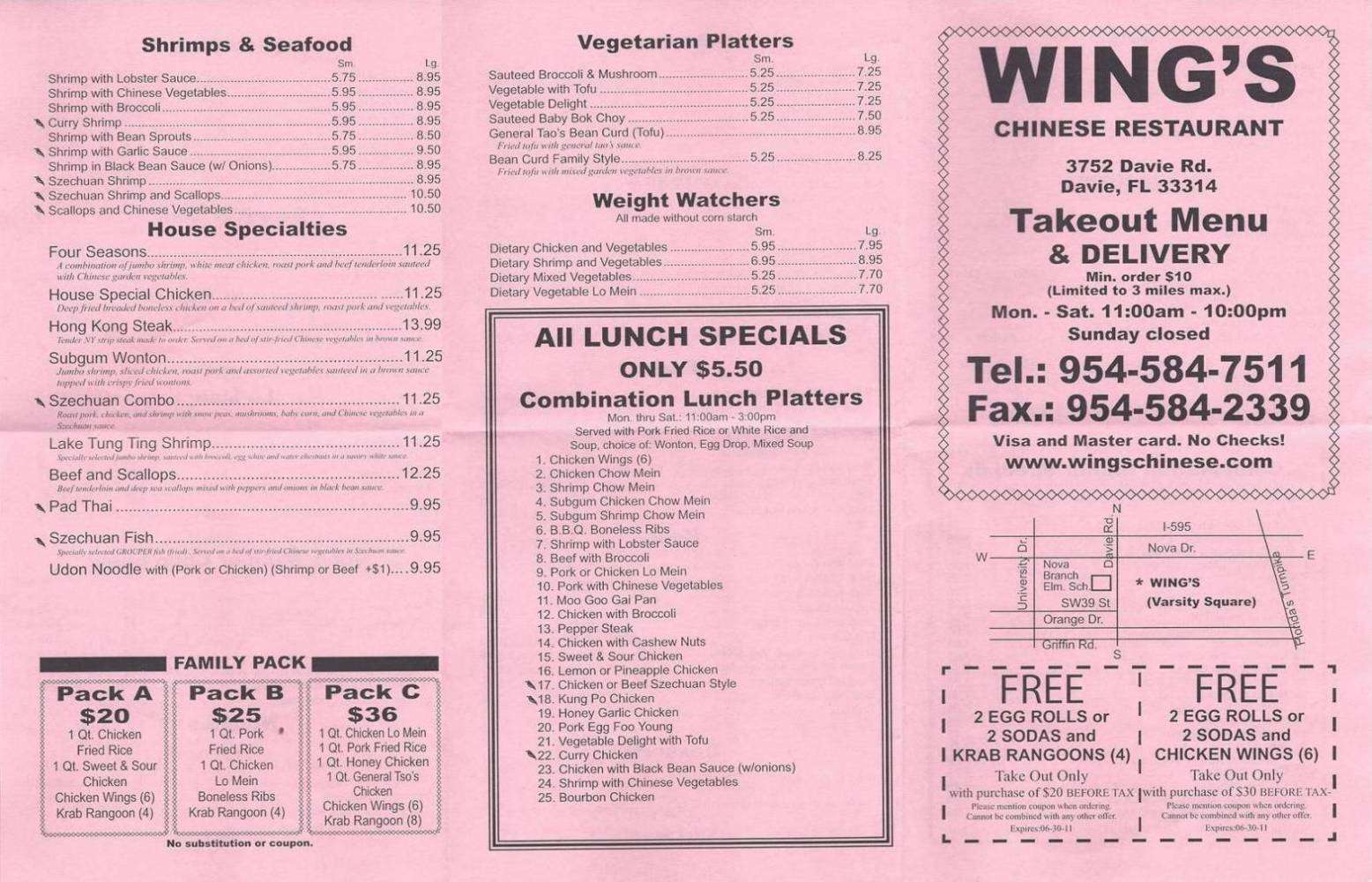 Menu at Chifa Wings restaurant, Davie