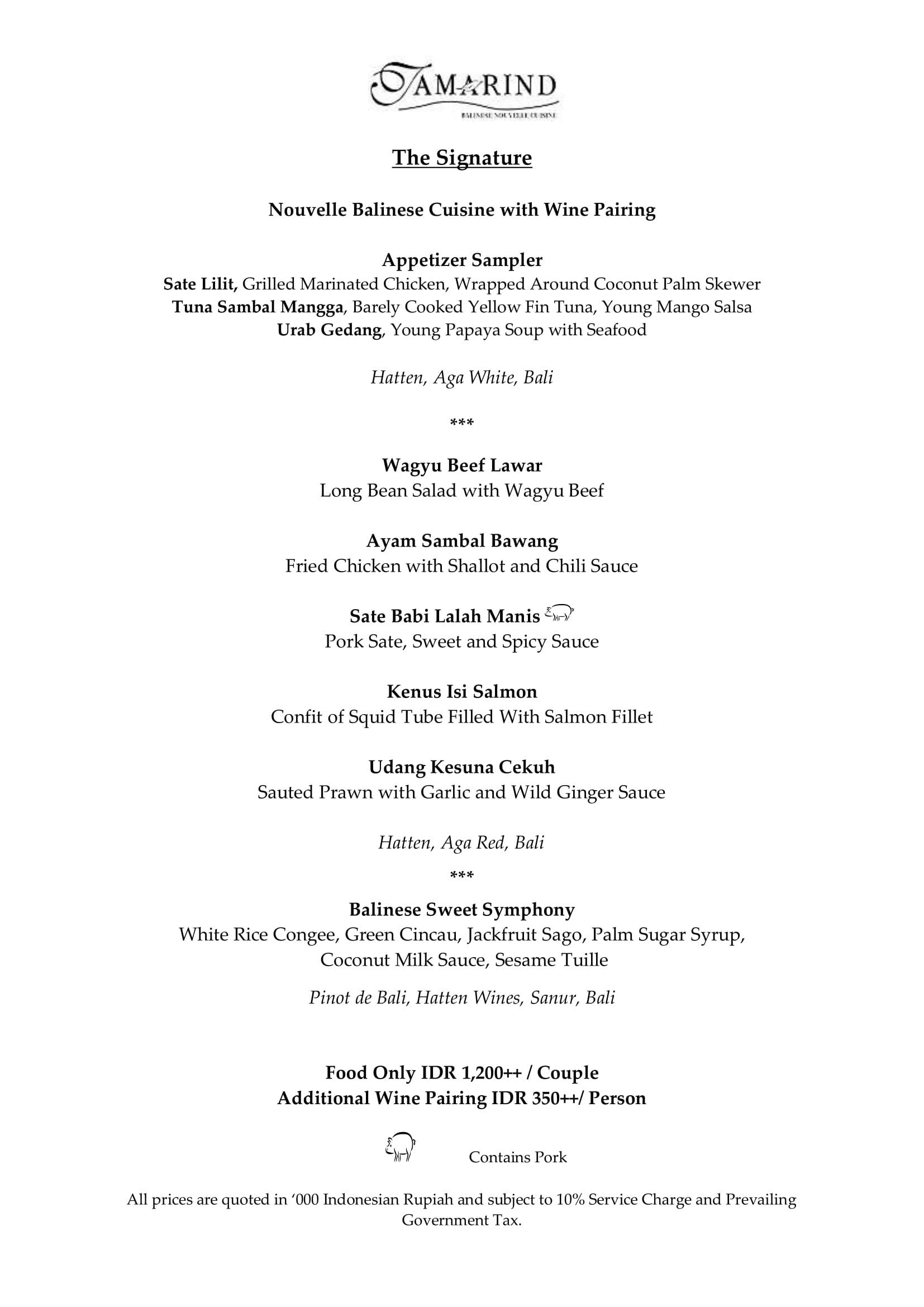 Tamarind Banyan Tree Hotels Resorts Menu