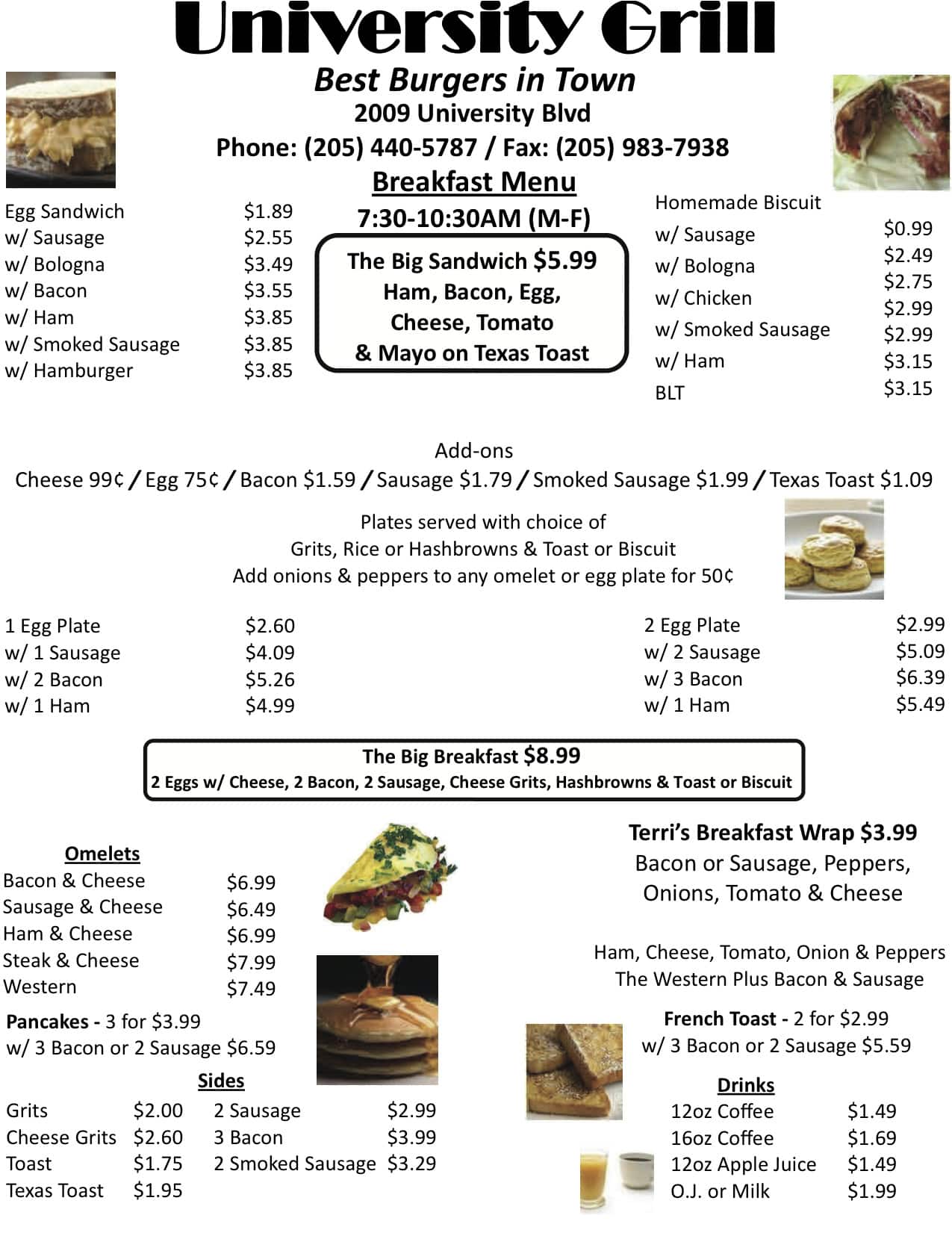 Menu at University Tacos & Burritos restaurant, Birmingham