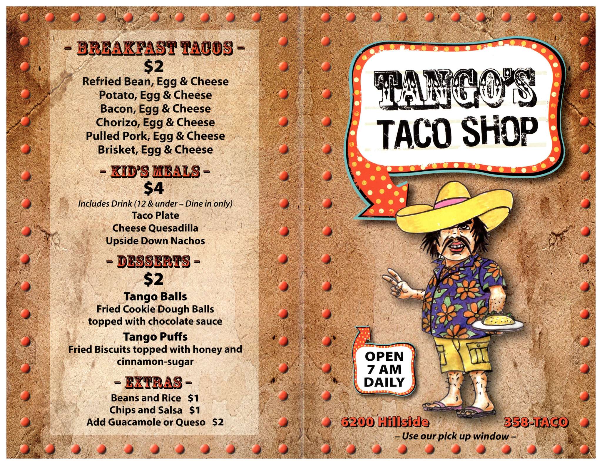 Tango's Taco Shop Menu, Menu for Tango's Taco Shop, Amarillo, Amarillo