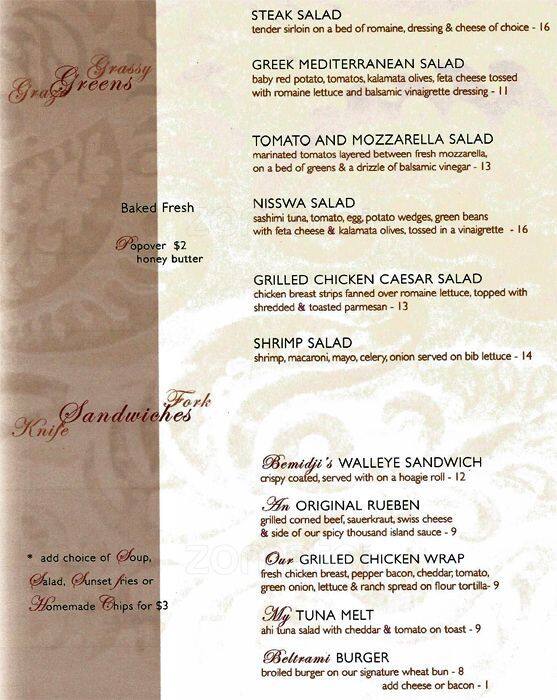 Menu at Sparkling Waters pub & bar, Bemidji